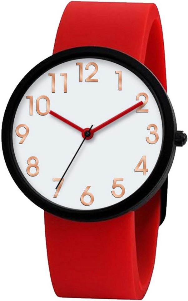 Comtex Fur Mädchen Jugend Kinder Watch, mit schwarzem Ziffernblatt und rotem Silikonarmband von Comtex