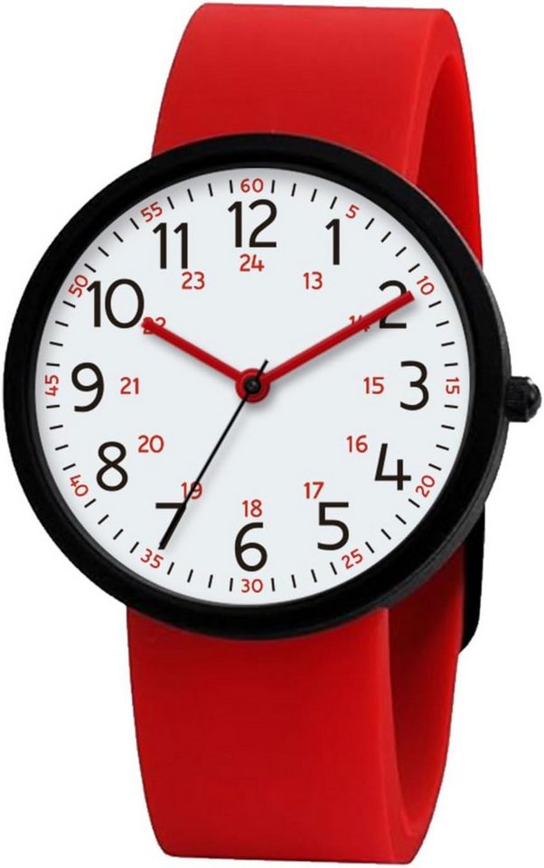 Comtex Fur Mädchen Jugend Kinder Watch, mit schwarzem Ziffernblatt und rotem Silikonarmband von Comtex