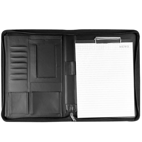 Comzantor A4 Dokumentenmappe aus Leder, Organizer Mappe, Schreibmappe, Konferenzmappe, Aktenmappe mit Reißverschluss, Arbeitsmappe, Ledermappe, Klemmbrettmappe, Ringbuchmappe Portfolio Klemmbrett von Comzantor