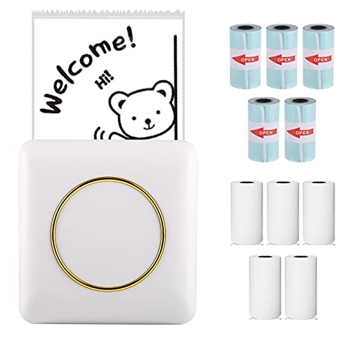 ConBlom Mini Drucker, Bluetooth Fotodrucker Pocket Thermodrucker Tragbarer Taschendrucker mit 10 Rollen Thermopapier für Android und IOS, Kabelloser Drucker für Lernnotizen, Spaßarbeit (Weiß) von ConBlom