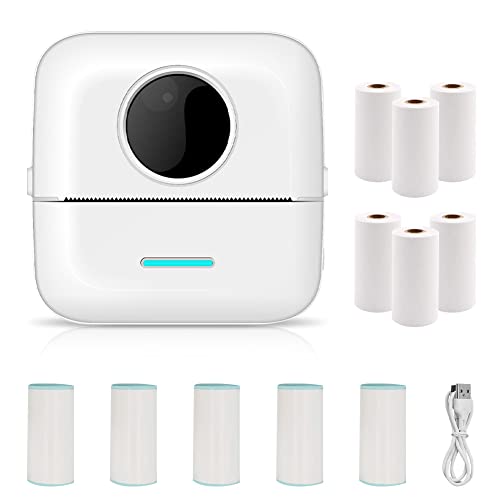 ConBlom Mini Drucker, Bluetooth Fotodrucker Pocket Thermodrucker Tragbarer Taschendrucker mit 11 Rollen Thermopapier für Android und IOS, Kabelloser Drucker für Lernnotizen, Spaßarbeit (Weiß) von ConBlom