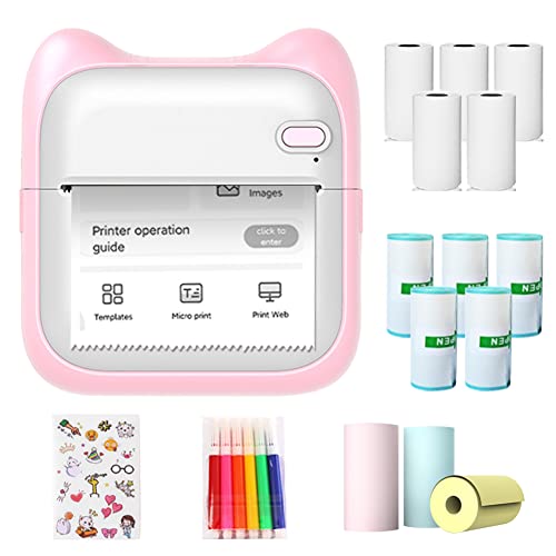 Mini Drucker, Handy Sticker Drucker Fotodrucker für Smartphone für Foto Memo Etikettenlisten, mit 5 Rollen Druckpapier, 5 Rollen Aufkleber, Farbstifte, 3 Rollen Farbpapier und 1 Farbige Aufkleber Mini Drucker, Handy Sticker Drucker Fotodrucker für Smartphone für Foto Memo Etikettenlisten, mit 5 Rollen Druckpapier, 5 Rollen Aufkleber, Farbstifte, 3 Rollen Farbpapier und 1 Farbige Aufkleber von ConBlom