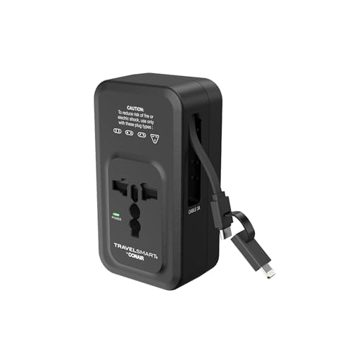Conair - Universeller europäischer und weltweiter All-in-One-Reiseadapter mit Überspannungsschutz, mit Ladekabel und USB-C-Anschluss Conair - Universeller europäischer und weltweiter All-in-One-Reiseadapter mit Überspannungsschutz, mit Ladekabel und USB-C-Anschluss von Conair