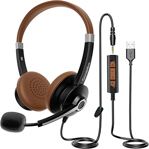 Conambo USB Headset mit Mikrofon & Lautstärkeregler, USB/3.5mm PC Kopfhörer für Call Center Office Telefonkonferenzen Skype SoftPhone Online-Kurse und Musik (700 - Wired) von Conambo