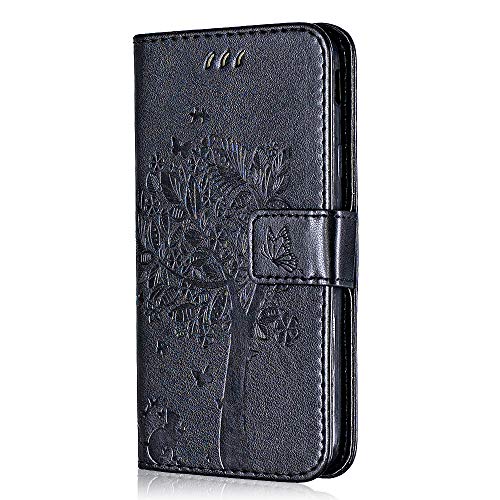 Conber Hülle für Samsung Galaxy A20E, PU Leder Tasche Flip Case Lederhülle Handyhülle, Vintage Katze und Baum Schutzhülle für Samsung Galaxy A20E - Schwarz von Conber