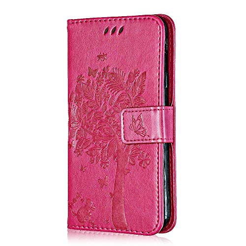 Conber Hülle für iPhone 6 / iPhone 6s, PU Leder Tasche Flip Case Lederhülle Handyhülle, Vintage Katze und Baum Schutzhülle für iPhone 6 / iPhone 6s - Rosa von Conber