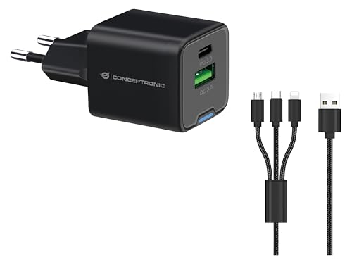 CONCEPTRONIC 2-Port 33W GaN USB-PD-Ladegerät mit 3-in-1-Ladekabel, USB-C x 1, USB-A x 1, QC 3.0, PPS CONCEPTRONIC 2-Port 33W GaN USB-PD-Ladegerät mit 3-in-1-Ladekabel, USB-C x 1, USB-A x 1, QC 3.0, PPS von Conceptronic