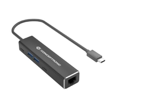 CONCEPTRONIC ABBY14B 2,5G Ethernet USB 3.2 Gen 1 Adapter mit USB-Hub, 2,5GbE, USB-A x 2, USB-C x 2 von Conceptronic