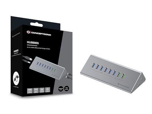 CONCEPTRONIC HUBBIES18G 10-in-1 60-W-USB-3.0-Hub-Ladegerät-Kombi, 2-in-1-USB-C-USB-A-Kabel, USB 3.2 Gen 1 von Conceptronic