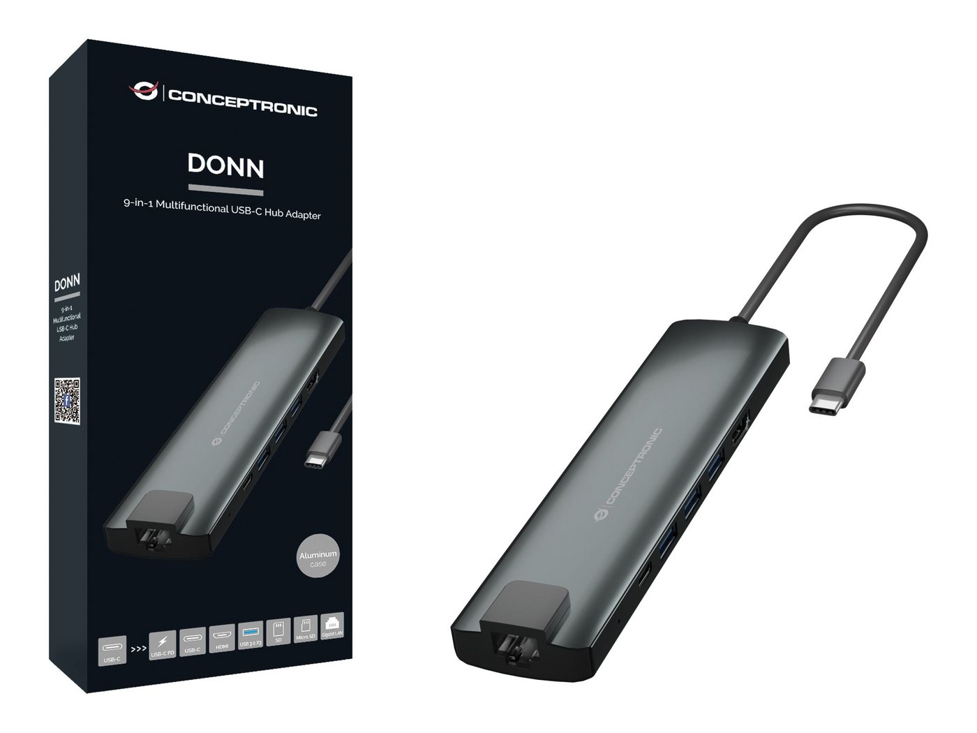 Conceptronic CONCEPTRONIC Adapter-HUB USB-C->HDMI/USB-C/3.0/SD/TF/RJ45 gr Computer-Kabel von Conceptronic