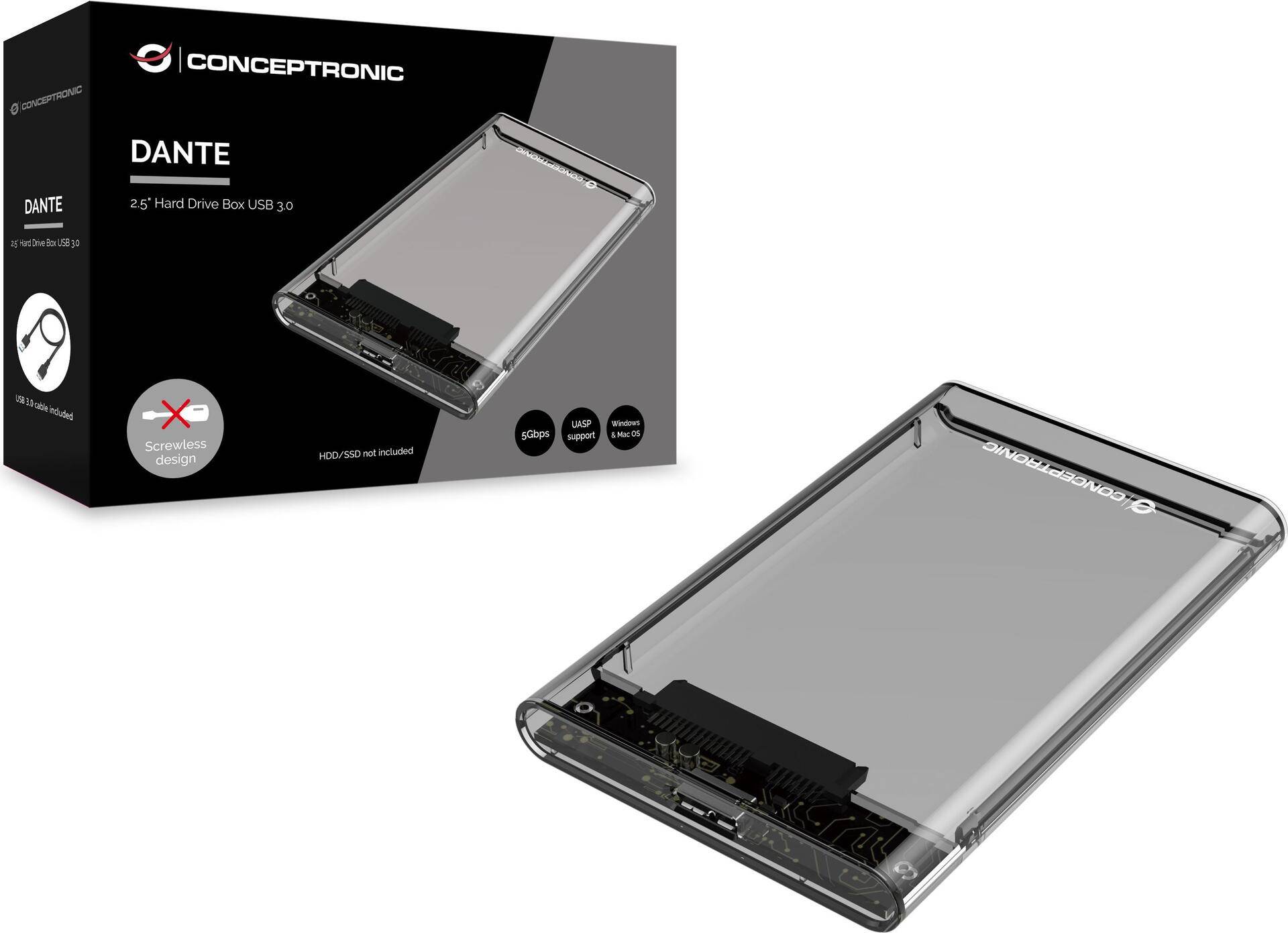 Conceptronic DANTE - Speichergehäuse - 2.5 (6.4 cm) - SATA - USB 3.2 (Gen 1) - durchsichtig von Conceptronic