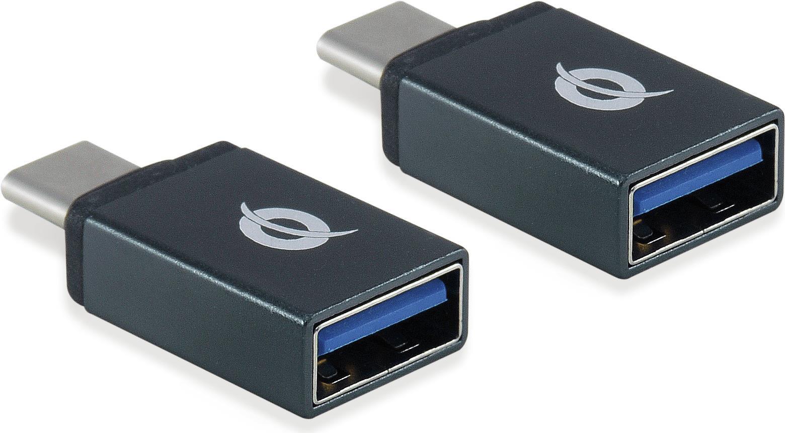 Conceptronic DONN OTG-Adapter f�r USB-C zu USB-A 2er Pack - USB 3.1 Gen 1 Type-C - USB 3.1 Gen 1 Type-A - M�nnlich/Weiblich - Schwarz (DONN03G) von Conceptronic