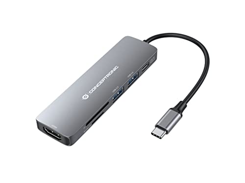 Conceptronic DONN11G Multifunktionaler 6-in-1 USB Adapter-Hub USB-C-zu-HDMI/USB-C PD/USB 3.0/USB 2.0/SD/TF-Multiport-Adapter von Conceptronic