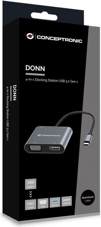 Conceptronic DONN16G Notebook-Dockingstation & Portreplikator Kabelgebunden USB 3.2 Gen 1 (3.1 Gen 1) Type-C Grau (DONN 16G) von Conceptronic
