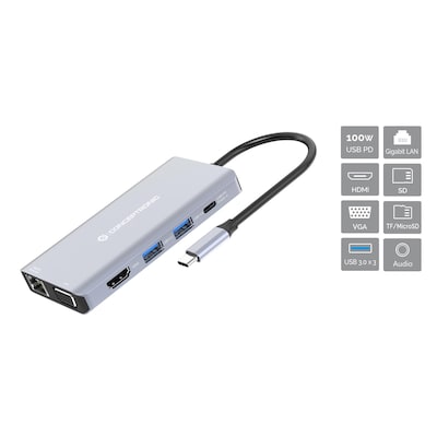 Conceptronic DONN20G 10-in-1 USB 3.2 Gen 1 Dockingstation, HDMI, USB-A 3.0 x 3 von Conceptronic