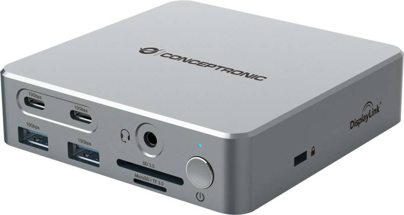 Conceptronic DONN25G 15-in-1 DisplayLink USB 3.2 Gen 2 Dockingstation - 4K60Hz Triple-Display - HDMI x 2 - DisplayPort - USB-C 10 Gbit/s x 2 - USB-A 10 Gbit/s x 2 - USB-A 5 Gbit/s x 2 - SD - TF/MicroSD - GbE - Audio - DC-Eingang - Sicherheitssteckplatz - PD 3,0 (DONN25G) von Conceptronic