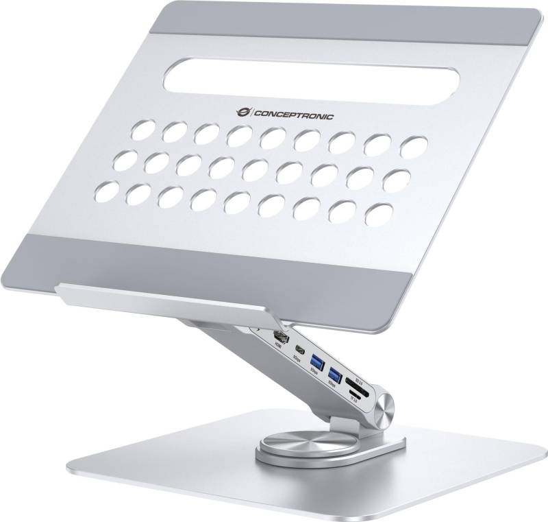 Conceptronic DONN27G Laptop-Ständer mit 7-in-1-Dockingstation - 360° drehbare Basis - faltbar - höhenverstellbar (DONN27G) von Conceptronic