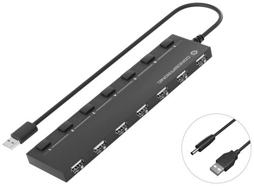 Conceptronic HUBBIES 7-Port-USB-2.0-Hub 7 Port USB 3.2 Gen 1-Hub (USB 3.0) Schwarz von Conceptronic