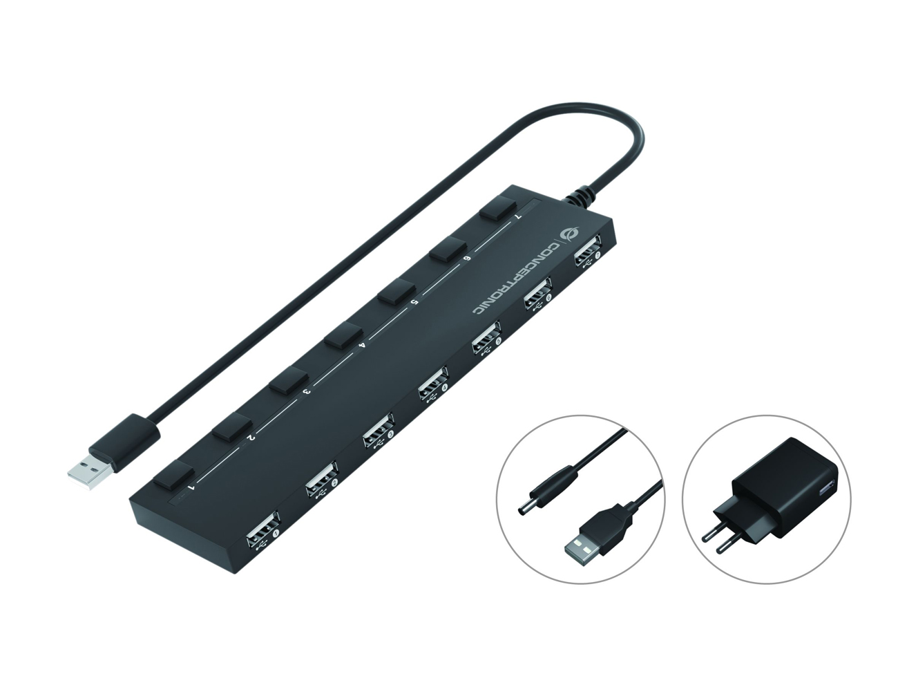 CONCEPTRONIC USB-Hub 7-Port 2.0 ->7x2.0 480Mbps m.Netz. sw CONCEPTRONIC USB-Hub 7-Port 2.0 ->7x2.0 480Mbps m.Netz. sw von Conceptronic