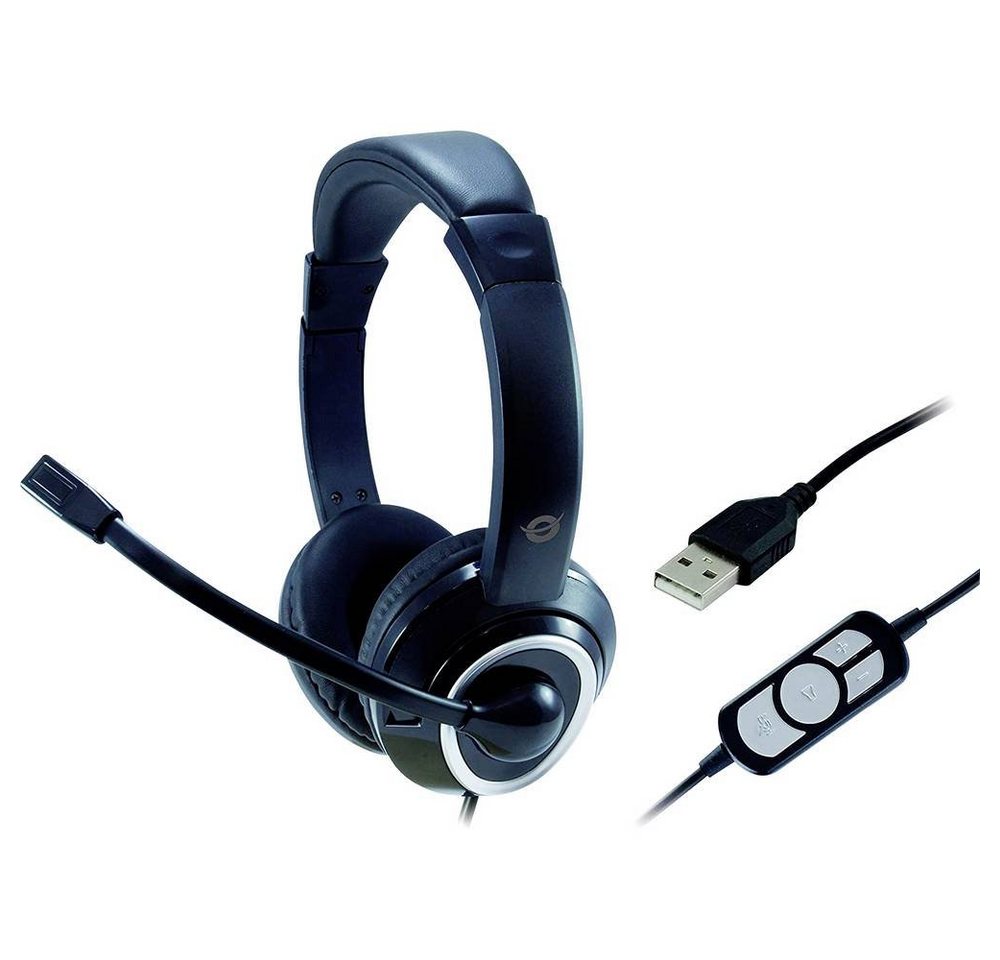 Conceptronic POLONA USB-Headset Kopfhörer (Fernbedienung, Lautstärkeregelung, Mikrofon-Stummschaltung) von Conceptronic