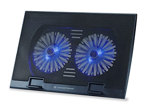 Conceptronic THANA02B Notebook Cooling Pad Laptop Kühlunterlage bis 17 Zoll, 2 Lüfter, 3-stufige Höhenverstellung von Conceptronic