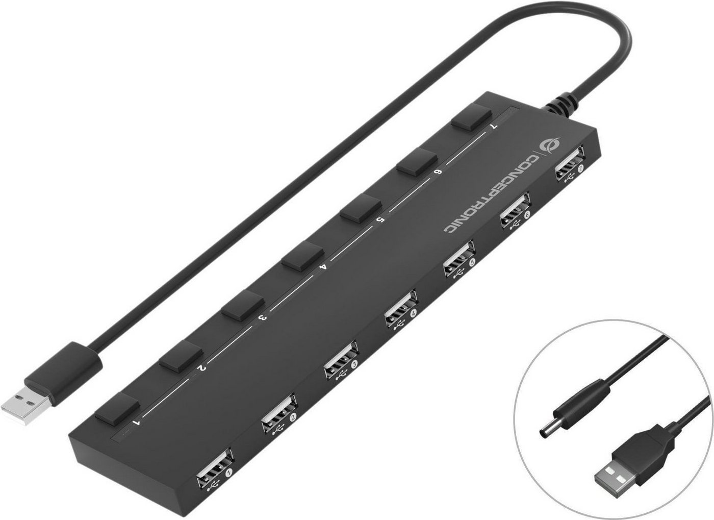 Conceptronic USB-Verteiler CONCEPTRONIC USB-Hub 7-Port 2.0 ->7x2.0 extra o.Netzteil sw von Conceptronic