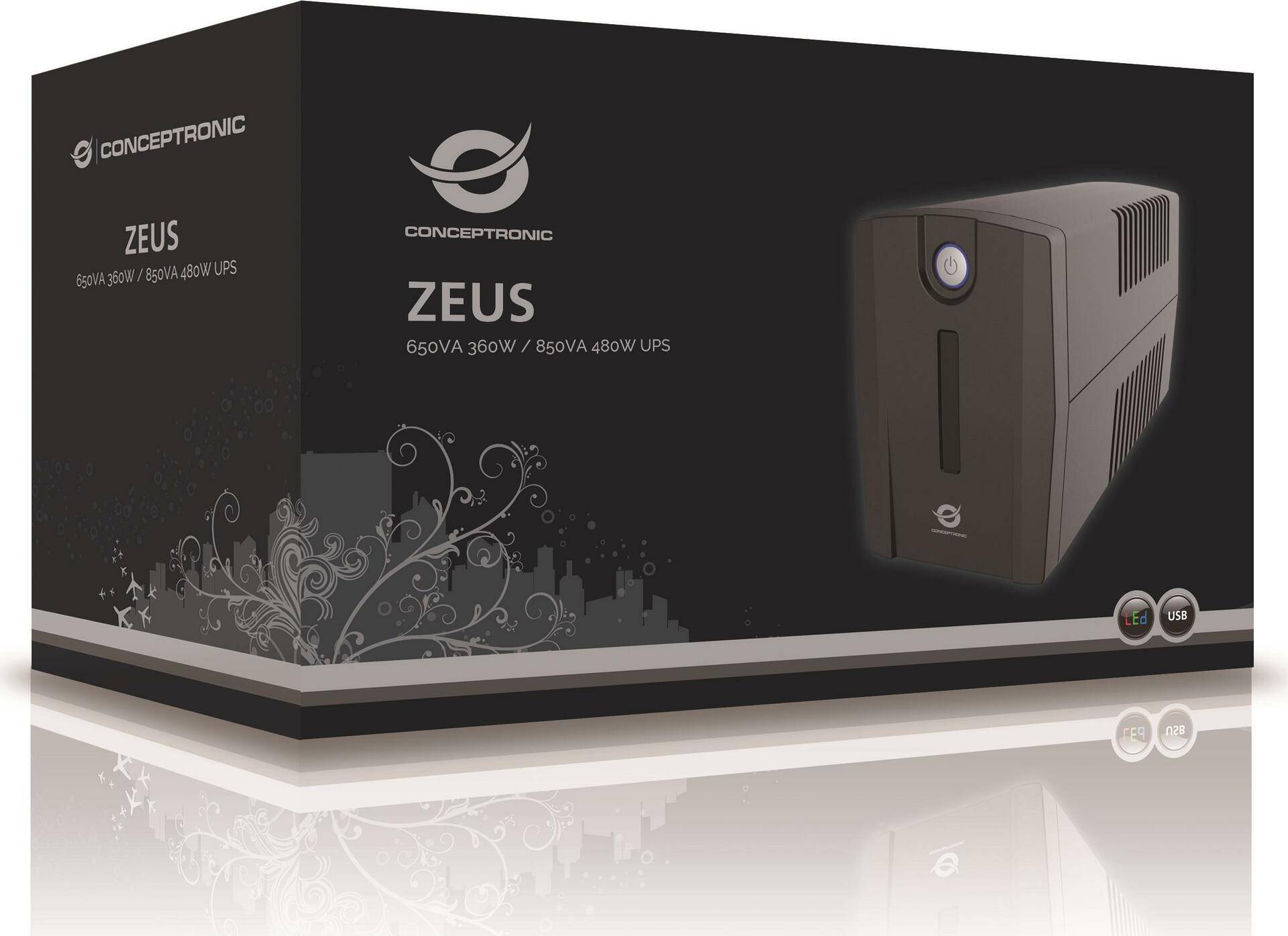 Conceptronic ZEUS02ES Unterbrechungsfreie Stromversorgung (UPS) 850 VA 2 AC-Ausgänge Line-Interaktiv (ZEUS02ES) von Conceptronic