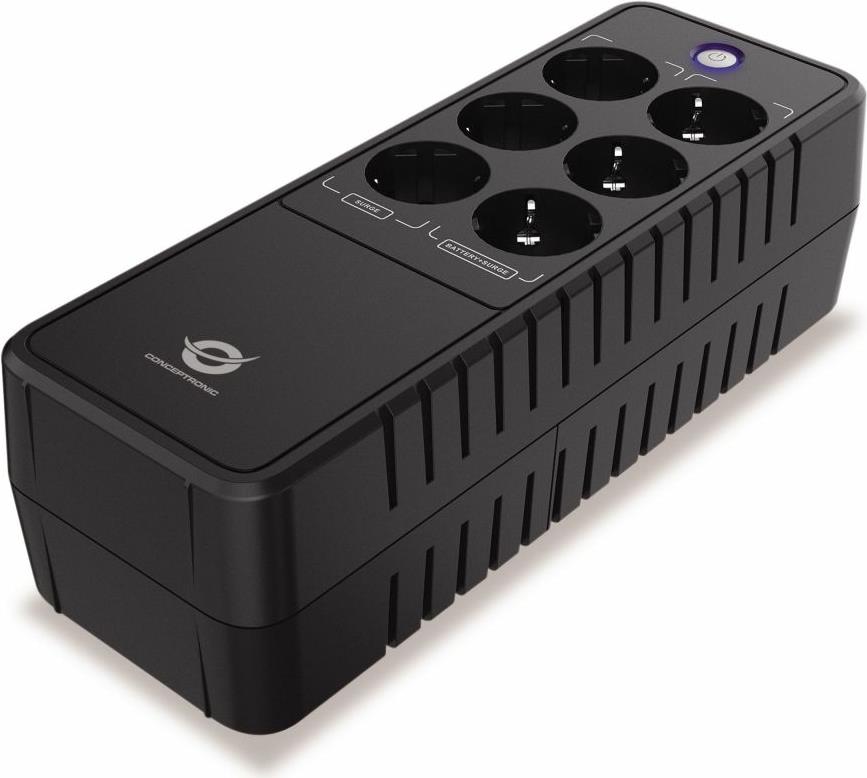 Conceptronic ZEUS09E Büro-USV - 850 VA - 490 W - Batterie- und überspannungsgeschützter Schuko x 3 - überspannungsgeschützter Schuko x 3 - RJ45-Ein-/Ausgang (ZEUS09E) von Conceptronic