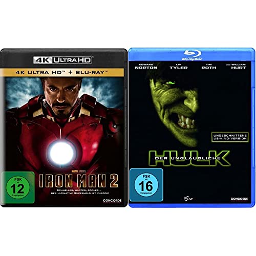 Iron Man 2 (4K Ultra-HD) (+ Blu-ray) & Der unglaubliche Hulk (ungeschnittene US-Kinoversion) [Blu-ray] von Concorde Home Entertainment
