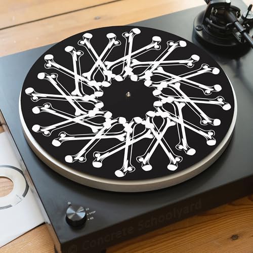 Geometrisch Gotik Muster Slipmat für Plattenspieler | Weich Hochwertiger Filz Turntable Matte | Schwarz & Weiß Spirale Plattentellerauflage Produziert in Berlin | Concrete Schoolyard (Knochen Spirale) von Concrete Schoolyard