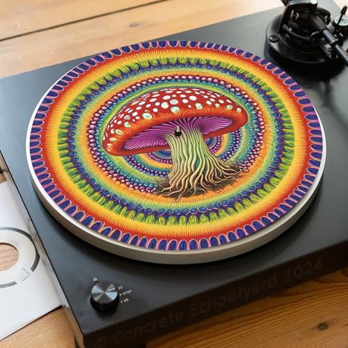Psychedelische Pilz Slipmat für Plattenspieler | Weich Hochwertiger Filz Turntable Matte | Trippy Magic Mushroom Plattentellerauflage | Produziert in Berlin von Concrete Schoolyard (60er-Stil) von Concrete Schoolyard