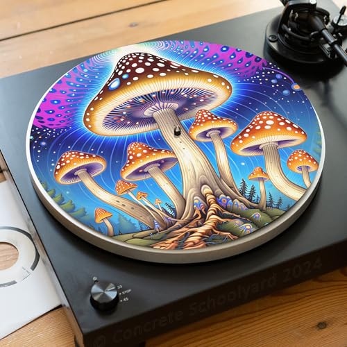 Psychedelische Pilz Slipmat für Plattenspieler | Weich Hochwertiger Filz Turntable Matte | Trippy Magic Mushroom Plattentellerauflage | Produziert in Berlin von Concrete Schoolyard (Lebendiger-Stil) von Concrete Schoolyard