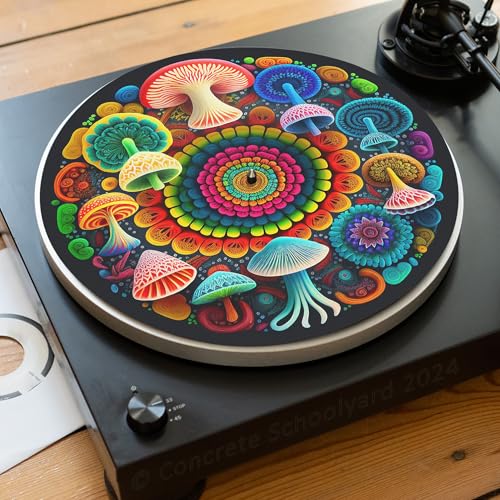 Psychedelische Pilz Slipmat für Plattenspieler | Weich Hochwertiger Filz Turntable Matte | Trippy Magic Mushroom Plattentellerauflage | Produziert in Berlin von Concrete Schoolyard (Stil: Kitsch) von Concrete Schoolyard