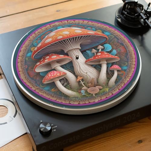 Psychedelische Pilz Slipmat für Plattenspieler | Weich Hochwertiger Filz Turntable Matte | Trippy Magic Mushroom Plattentellerauflage | Produziert in Berlin von Concrete Schoolyard (Stil: Süßer) von Concrete Schoolyard