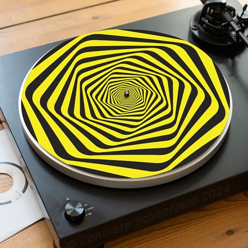 Trippy Optische Illusion Slipmat für Plattenspieler | Weich Hochwertiger Filz Turntable Matte | Hypnotische Effekt Plattentellerauflage | Produziert in Berlin von Concrete Schoolyard (Gelb II) von Concrete Schoolyard