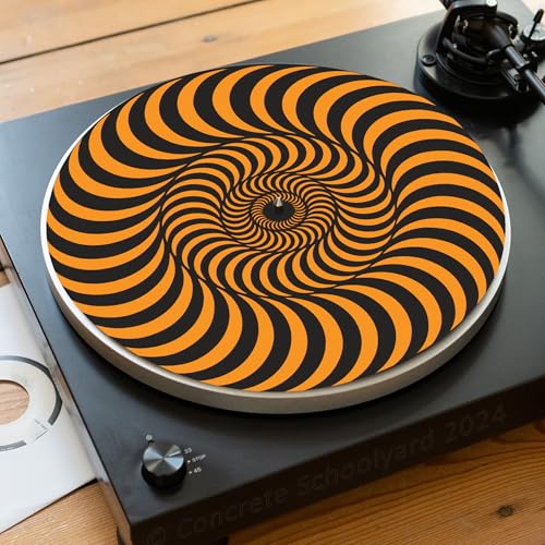 Trippy Optische Illusion Slipmat für Plattenspieler | Weich Hochwertiger Filz Turntable Matte | Hypnotische Effekt Plattentellerauflage | Produziert in Berlin von Concrete Schoolyard (Orange I) von Concrete Schoolyard