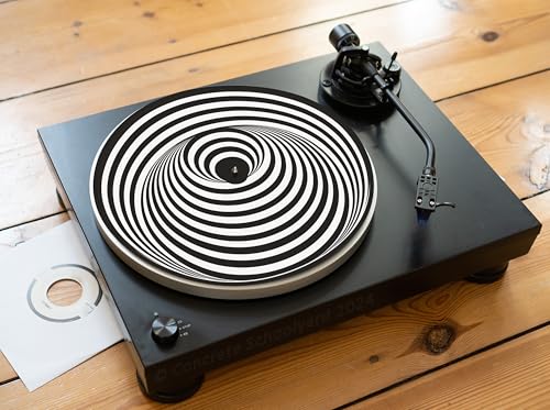 Trippy Optische Illusion Slipmat für Plattenspieler | Weich Hochwertiger Filz Turntable Matte | Psychedelisch Schwarz & Weiß Plattentellerauflage Produziert in Berlin von Concrete Schoolyard von Concrete Schoolyard