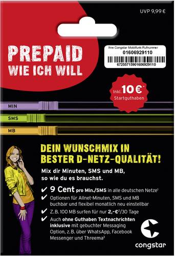 Congstar PREPAID WIE ICH WILL Prepaid-Karte ohne Vertragsbindung von Congstar