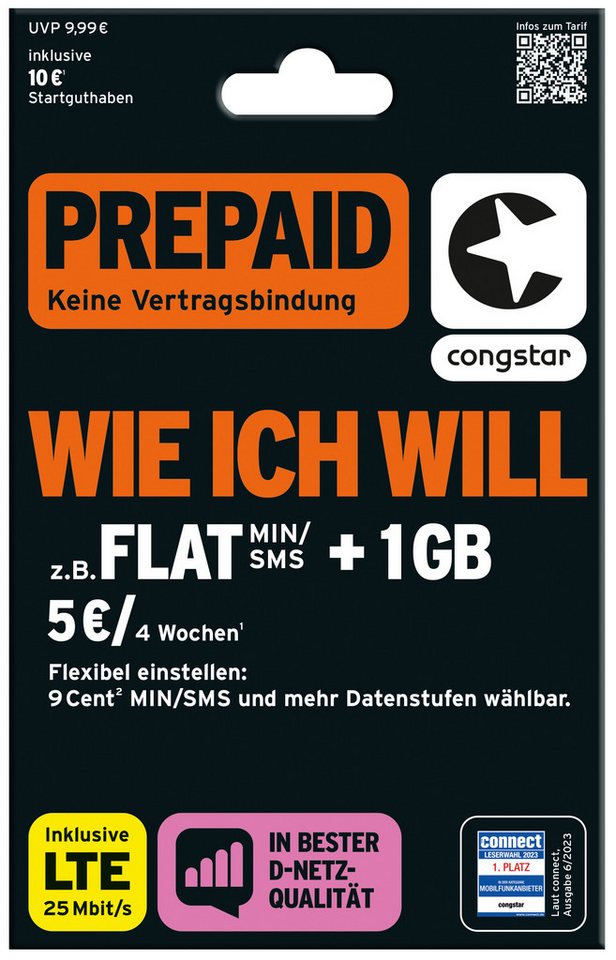 Congstar Prepaid wie ich will" Sim-Karte Prepaidkarte" von Congstar