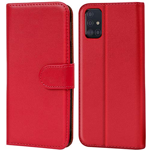 Conie® Handy Hülle für Samsung Galaxy A51 Etui, Premium Booklet Cover Flip Schutzhülle für Samsung Galaxy A51 Tasche, Rot von Conie