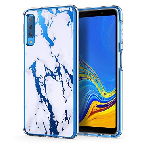 Conie® Handyhülle Rück Schale für Samsung Galaxy A7 2018, Ultra Slim TPU Hülle aus Silikon mit Bilder Motiv, Kanten Display Kamera Schutz, Motiv Marmor Transparent Design von Conie