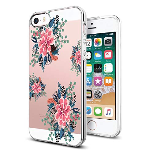 Conie® Handyhülle Rück Schale für iPhone 5 / 5S / SE, Ultra Slim TPU Hülle aus Silikon mit Bilder Motiv, Kanten Display Kamera Schutz, Motiv Blumen Design von Conie