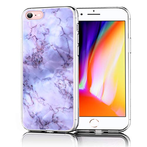 Conie® Handyhülle Rück Schale für iPhone 6 Plus / + / 6S Plus / +, Ultra Slim TPU Hülle aus Silikon mit Bilder Motiv, Kanten Display Kamera Schutz, Motiv Lila Marmor Design von Conie