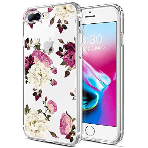 Conie® Handyhülle Rück Schale für iPhone 7 Plus / + / 8 Plus / +, Ultra Slim TPU Hülle aus Silikon mit Bilder Motiv, Kanten Display Kamera Schutz, Motiv Blumen/Rosen Design von Conie