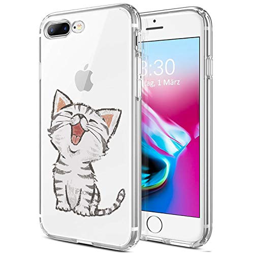 Conie® Handyhülle Rück Schale für iPhone 7 Plus / + / 8 Plus / +, Ultra Slim TPU Hülle aus Silikon mit Bilder Motiv, Kanten Display Kamera Schutz, Motiv Katze Design von Conie