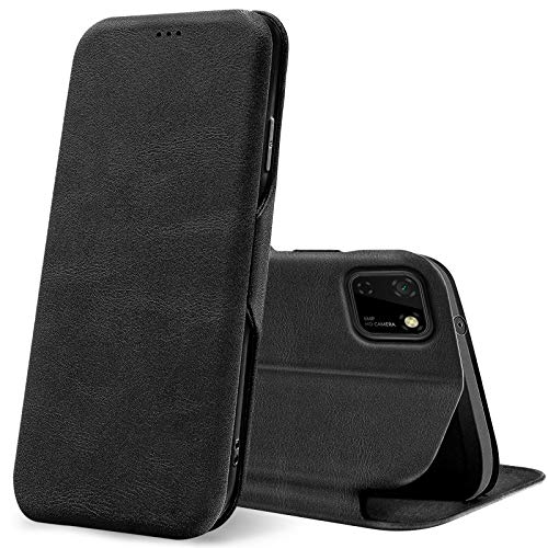 Conie Business Hülle für Huawei Y5P, Premium PU Leder Flip Schutzhülle klappbar für Huawei Y5P Tasche, Schwarz von Conie