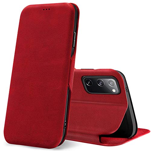 Conie Business Hülle für Samsung Galaxy S20 FE, Premium PU Leder Flip Schutzhülle klappbar für Samsung Galaxy S20 FE Tasche, Rot von Conie