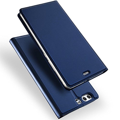 Conie EF10512 Electroplated Flip Case Kompatibel mit Huawei P10, PU Leder Hülle Flip Wallet Cover Kartenfächer Standfunktion Magnetisch für P10 Etui Dunkelblau von Conie