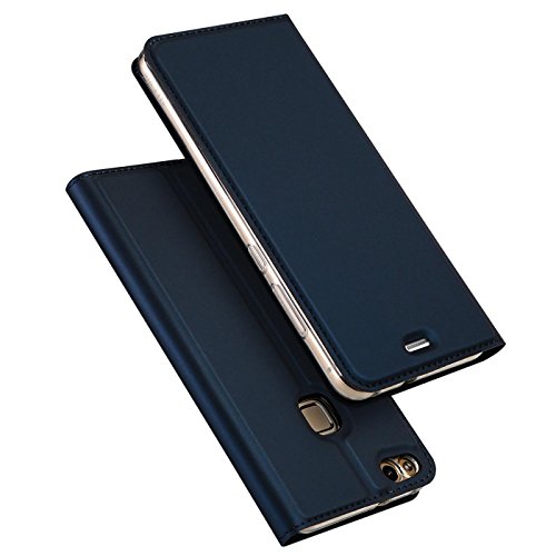 Conie EF12212 Electroplated Flip Case Kompatibel mit Huawei P9 Lite, PU Leder Hülle Flip Wallet Cover Kartenfächer Standfunktion Magnetisch für P9 Lite Etui Dunkelblau von Conie