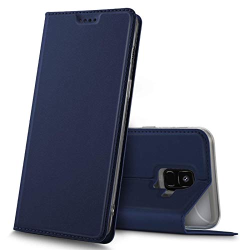 Conie EF28812 Electroplated Flip Case Kompatibel mit Samsung Galaxy A6, PU Leder Hülle Flip Wallet Cover Kartenfächer Standfunktion Magnetisch für Galaxy A6 Etui Dunkelblau von Conie
